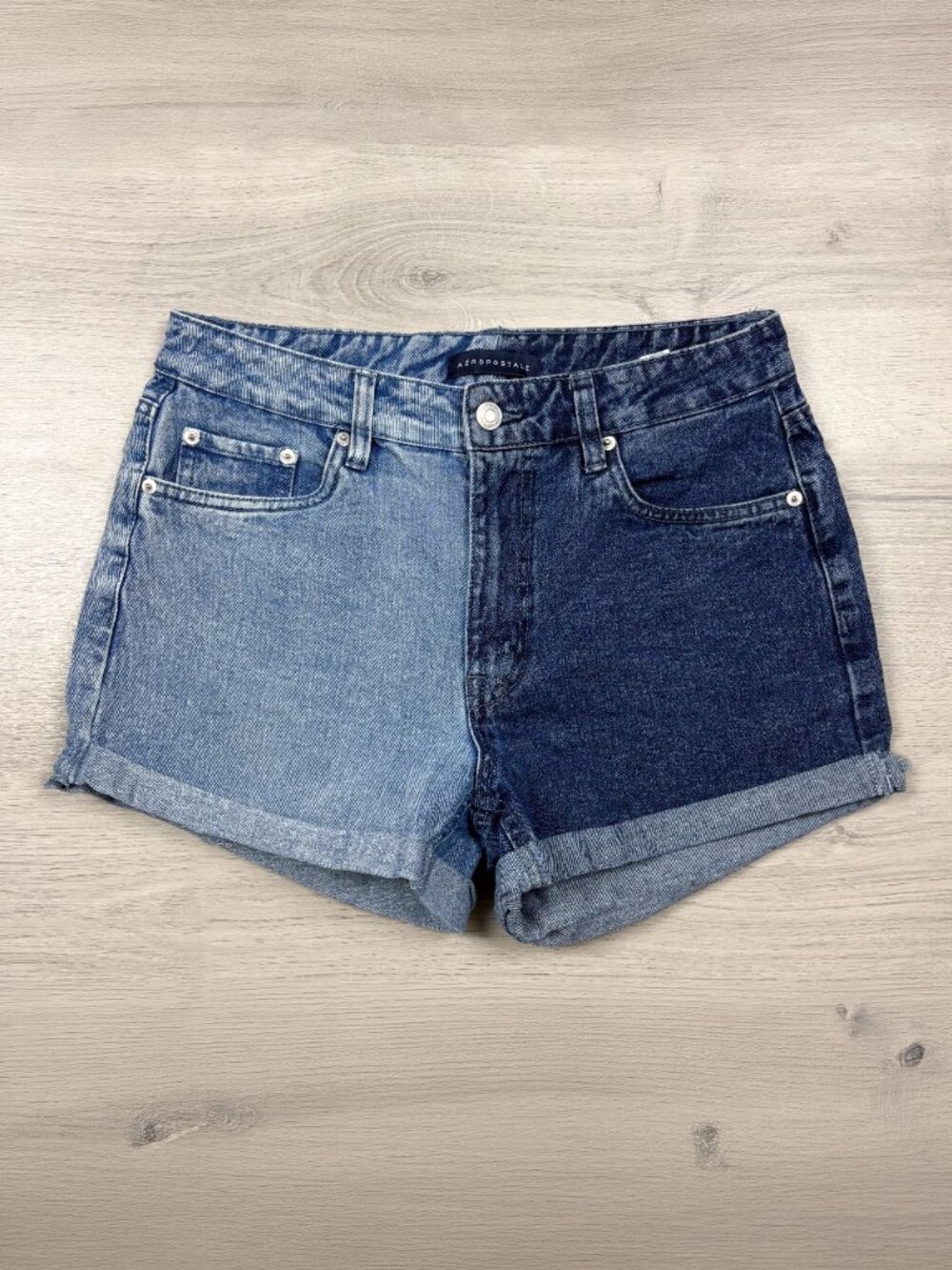 Aeropostale Women’s Colour Block Denim Mom Shorts Blue Size 8